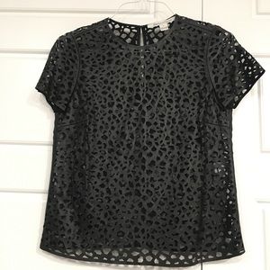 Diane Von Furstenberg Leather & Mesh Top (Sm)